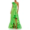 Mac Duggal Bow One Shoulder Ruffle Asymmetrical Hem Gown In Multi