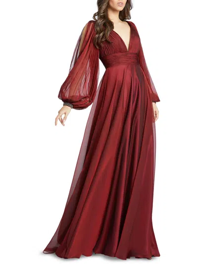 Mac Duggal Womens Shirred Maxi Evening Dress In Burgundy