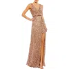 Mac Duggal Sequined Wrap Gown In Multi