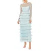 Mac Duggal Embroidered Long Sleeve Ruffled Tiered Dress In Green