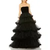 Mac Duggal Womens Tiered Tulle Evening Dress In Black