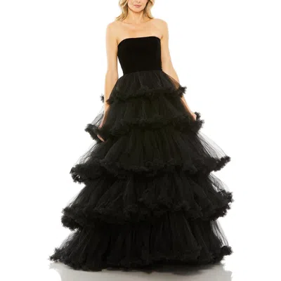 Mac Duggal Womens Tiered Tulle Evening Dress In Black
