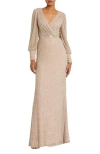 Mac Duggal Women's Pearl-embellished Long-sleeve Gown In Ivory Nude