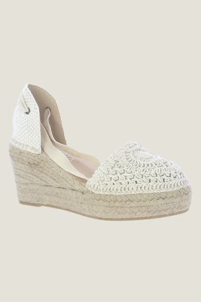 Macarena Aspiga Ladies Sustainable Crochet Wedge Espadrilles Cotton Cream Summer Wedding Guest | 38 In White