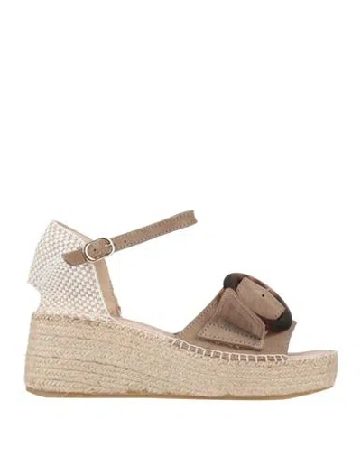 Macarena Woman Espadrilles Beige Size 7 Soft Leather, Textile Fibers