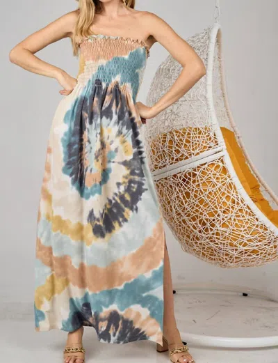 Macaron Beachy Strapless Maxi Dress In Tie Dye In Multi