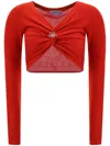 Maccapani Long Sleeved Knitted Angela Crop Top With Braided Design And In Red