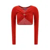 Maccapani Long Sleeved Knitted Angela Crop Top With Braided Design And In Red