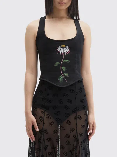 Maccapani Daisy Floral Cotton Corset Top In Black