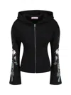 Maccapani Fleeced Cotton Sweatshirt With Floral Patterned Sleeves In Black