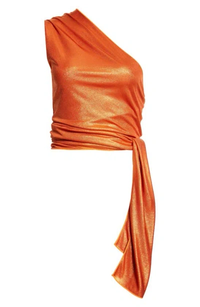 Maccapani Laminated One-shoulder Wrap Top In Laminated Orange
