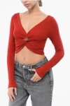Maccapani Long Sleeved Knitted Angela Crop Top With Braided Design And In Red