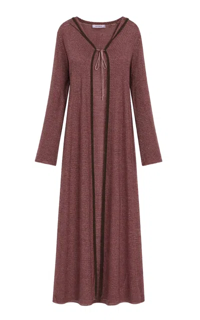 Maccapani Lurex Knit Hooded Overcoat In Brown
