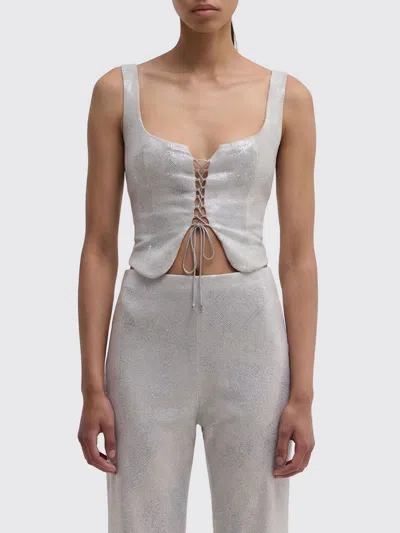 Maccapani Metallic Glitter Cotton Blend Top In Silver