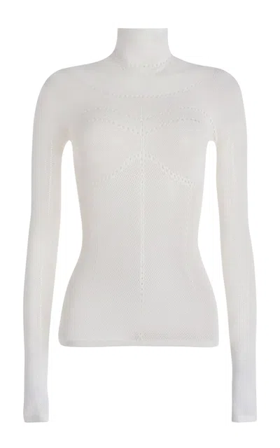 Maccapani Seamless Mesh Second Skin Mock-neck Top In White