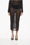 Maccapani Sheer Longuette Skirt With Velvet Floral Motif Embroidery In Black