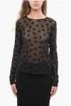 Maccapani Sheer Skimpy Top With Velvet Embroidery Floral Motif In Black