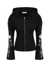 Maccapani Fleeced Cotton Sweatshirt With Floral Patterned Sleeves In Black