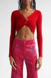 Maccapani Long Sleeved Knitted Angela Crop Top With Braided Design And In Red