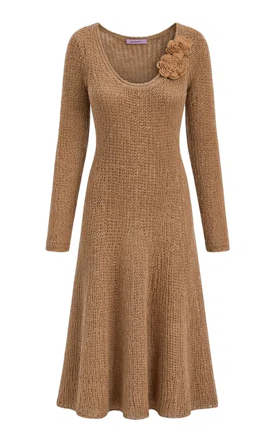 Maccapani Winter Lace Wool Midi Dress In Brown
