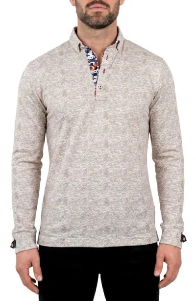 Maceoo Anima Long Sleeve Print Polo In Neutral