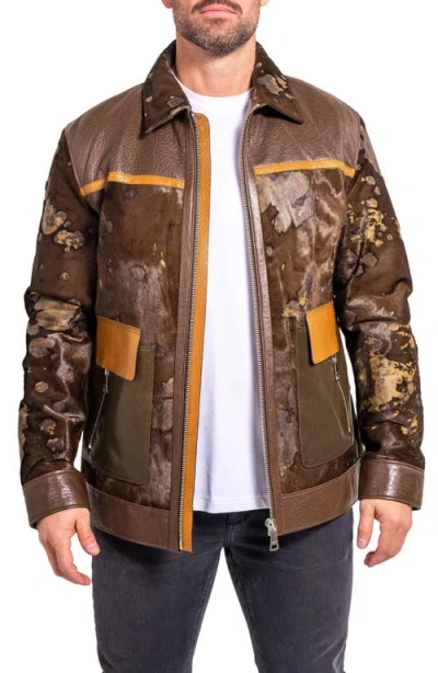 Maceoo Ascension 0022 Leather & Genuine Calf Hair Jacket In Brown