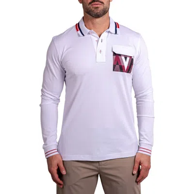Maceoo Ascension 0081 Tipped Long Sleeve Polo In White
