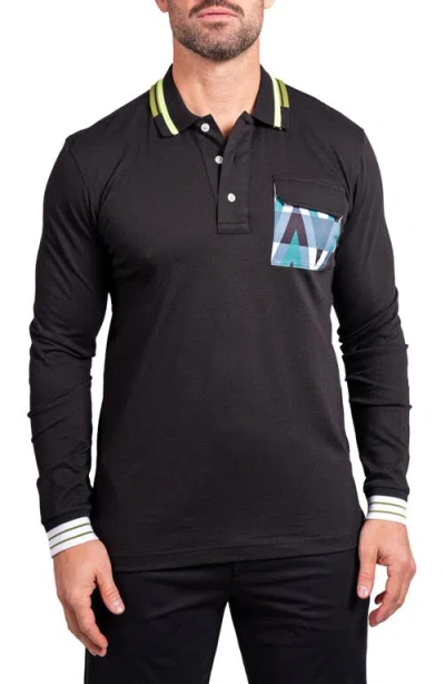 Maceoo Ascension 0084 Tipped Long Sleeve Polo In Black