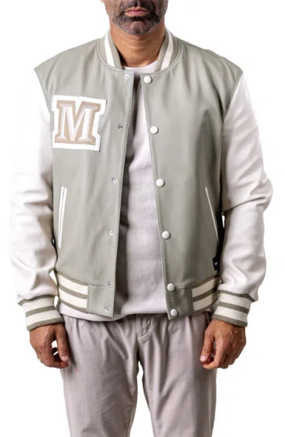Maceoo Ascension Lambskin Leather Varsity Jacket In Gray