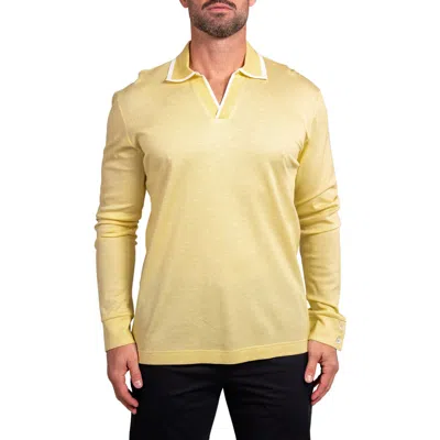 Maceoo Ascension0003 Yellow Johnny Collar Long Sleeve Textured Cotton Polo