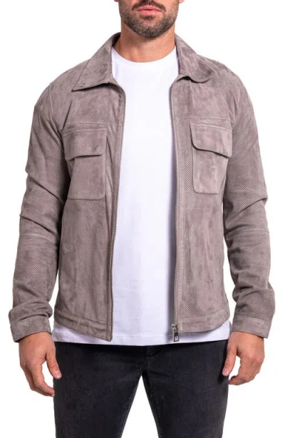 Maceoo Ascension0017 Perforated Suede Jacket In Gray