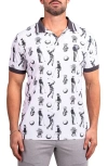 Maceoo Ascension0039 White Golfer Print Stretch Nylon Polo In White