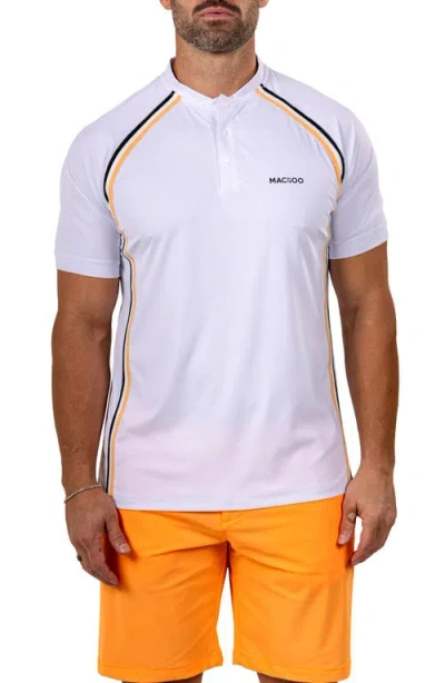 Maceoo Band Collar Golf Shirt In White