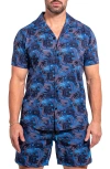 Maceoo Beachdragon Blue Short Sleeve Cotton Button-up Shirt In Blue