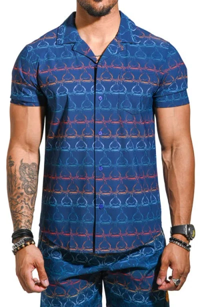Maceoo Beachsharkwave Blue Cotton Camp Shirt