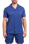 Maceoo Beachskull Blue Short Sleeve Cotton Button-up Shirt In Blue