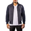 Maceoo Big Diamond Mixed Media Quilted Bomber Jacket In Blue