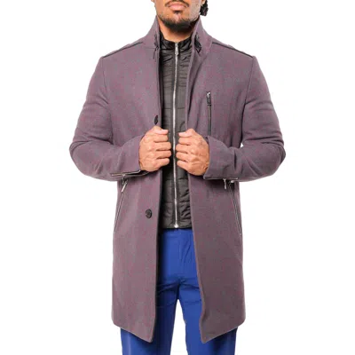 Maceoo Captainbordeaux Blue Wool Blend Car Coat With Quilted Bib