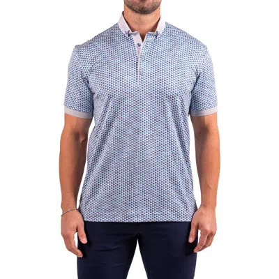 Maceoo Collarcubic Blue Cotton Jacquard Button-down Polo In Multi