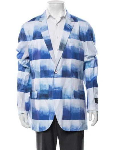 Pre-owned Maceoo Colorblock Pattern Blazer W/ Tags In Blue/white