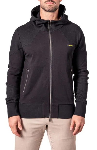 Maceoo Crow Mixed Media Zip Hoodie In Black