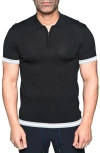 Maceoo Deep Black Quarter Zip Polo In Black