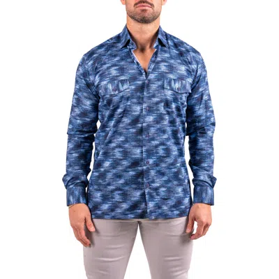 Maceoo Denim Print Resistance Contemporary Button-up Shirt In Blue