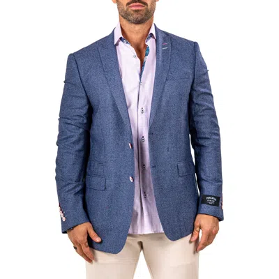 Maceoo Descartes Marthyr0010 Blue Microcheck Virgin Wool Peak Lapel Blazer