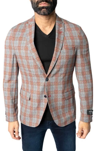 Maceoo Descartes Unconstructed Plaid Spanish Orange Blazer