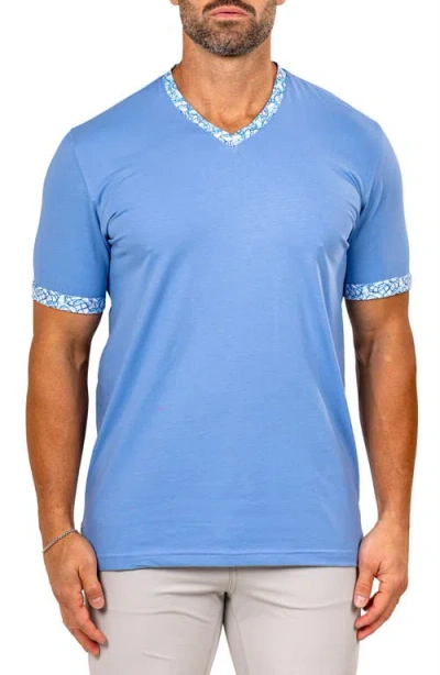 Maceoo Edison Marthyr0005 Blue Cotton V-neck T-shirt