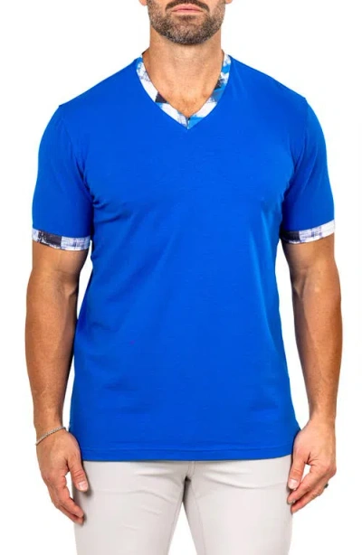 Maceoo Edison Marthyr0009 Blue Cotton V-neck T-shirt