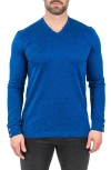 Maceoo Edison Solid V-neck Cotton Sweater In Blue