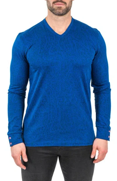 Maceoo Edison Solid V-neck Cotton Sweater In Blue
