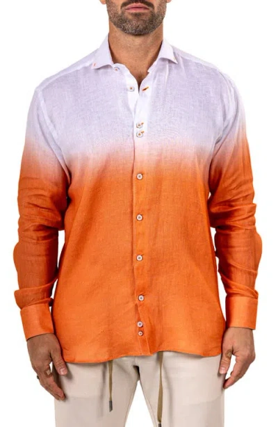 Maceoo Eins Marthy Contemporary Fit Linen Button-up Shirt In Orange